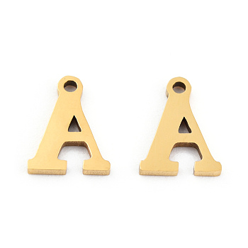 201 Stainless Steel Charms, Alphabet, Letter.A, 8.5x6.5x1mm, Hole: 1mm