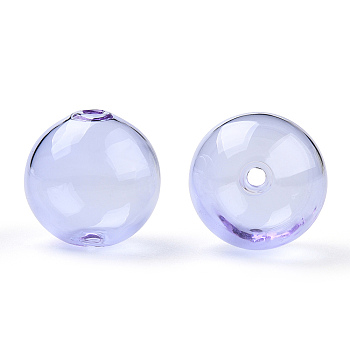 Transparent Blow High Borosilicate Glass Globe Beads, Round, for DIY Wish Bottle Pendant Glass Beads, Lilac, 18x17mm, Hole: 2mm