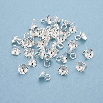201 Stainless Steel Bead Cap Pendant Bails, for Globe Glass Bubble Cover Pendants, Silver, 6x6mm, Hole: 2.2mm