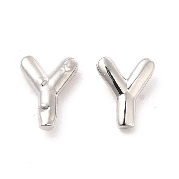 Brass Hollow Out Initial Letter Stud Earrings for Women, Platinum, Lead Free & Cadmium Free, Letter.Y, 7x5.5x1.5mm, Pin: 0.8mm