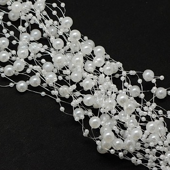 Acrylic Imitation Pearl Beaded Trim Garland Strand, Great for Door Curtain and Wedding Decoration DIY Material, White, 130cm, beads: 3mm & 8m
