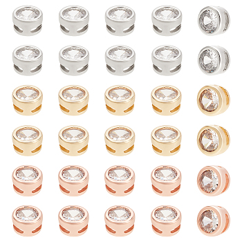 30Pcs 3 Colors Rack Plating Brass Micro Pave Cubic Zirconia Slide Charms, Cadmium Free & Lead Free, Long-Lasting Plated, Flat Round, Mixed Color, 6x3.5mm, Hole: 1x3.5mm, 10pcs/color