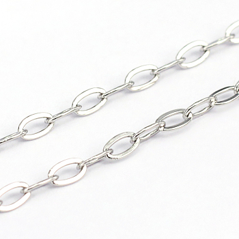 304 Stainless Steel Cable Chains, Soldered, Flat Oval, Stainless Steel Color, 5x2.5x0.6mm
