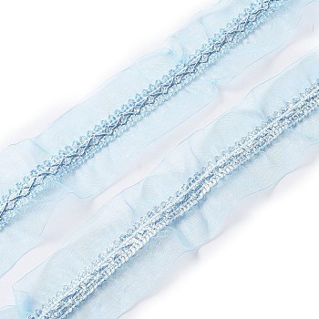 Polyester Pleated Lace Trim, Curtain Decoration, Costume Accessories, Light Sky Blue, 2-1/8 inch(55mm), about 12.58 Yards(11.5m)/Card