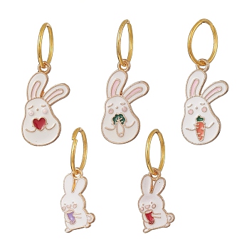 Rabbit Alloy Enamel Shoe Pendant Decoraiton, with Iron Jump Rings, for Shoe String Ornaments, Light Gold, 28mm, 5pcs/set