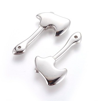 304 Stainless Steel Pendants, Axe, Stainless Steel Color, 39x22.5x4mm, Hole: 2mm