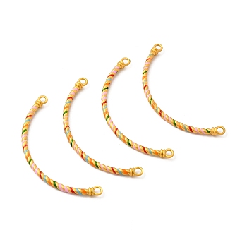 Alloy Connector Charms, with Enamel, Curved Tube Links, Golden, Colorful, 28x63x3mm, Hole: 2.8mm