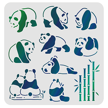 Plastic Reusable Drawing Painting Stencils Templates, for Painting on Scrapbook Fabric Tiles Floor Furniture Wood, Square, Panda Pattern, 300x300mm