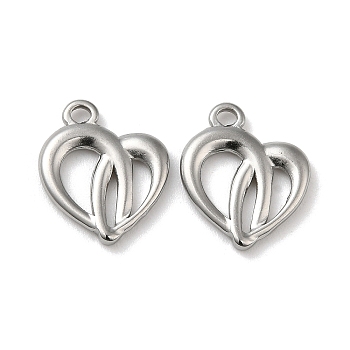 304 Stainless Steel Charms, Heart Charm, Stainless Steel Color, 14.5x12x2mm, Hole: 1.5mm