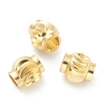 Brass Spacer Beads, Fancy Cut, Lantern, Real 18K Gold Plated, 5x5x5mm, Hole: 2mm