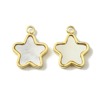 Ion Plating(IP) 304 Stainless Steel Pave Shell Star Charms, Real 14K Gold Plated, 11.5x9.5x1.8mm, Hole: 1.5mm