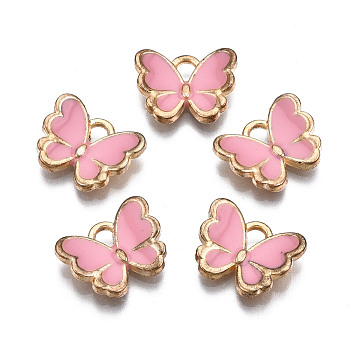 Alloy Enamel Charms, Butterfly, Light Gold, Pink, 10.5x13x3mm, Hole: 2mm