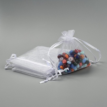 Rectangle Organza Bags, White, 10x8cm