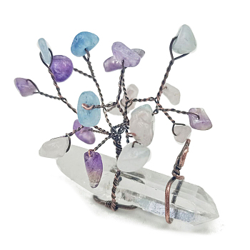 Natural Gemstone Chips Tree of Life Decorations, with Nuggets Gemstone Base and Copper Wire Feng Shui Energy Stone Gift for Women Men Meditation, 50x18x45mm