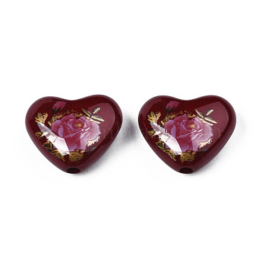 Flower Printed Opaque Acrylic Heart Beads(SACR-S305-28-L04)-2