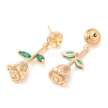 Brass with Glass Stud Earring Findings(KK-K333-50G)-2