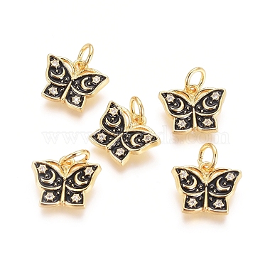 Golden Black Butterfly Brass+Cubic Zirconia+Enamel Charms