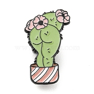 Cactus & Flower Enamel Pins, Black Alloy Brooches for Backpack Clothes, Yellow Green, 30x17x1.5mm(JEWB-P021-B02)