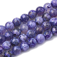 Natural Fire Crackle Agate Beads Strands, Dyed, Round, Slate Blue, 8mm, Hole: 1.5mm, about 50pcs/strand, 14.96 inch(G-S295-16D-8mm)