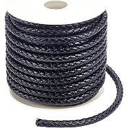 PU Imitation Leather Braided Cord, for Keychain, Round, Black, 7x6mm, about 16.40 Yards(15m)/Roll(WL-WH0003-14A)