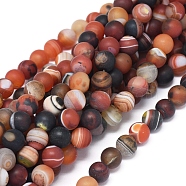 Natural Banded Agate/Striped Agate Beads Strands, Frosted, Dyed & Heated, Round, 8~8.5mm, Hole: 1mm, about 48 pcs/Strand, 14.57 inch(37 cm)(G-D0005-30-8mm)