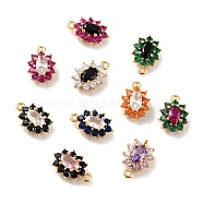 Eco-Friendly Brass Micro Pave Cubic Zirconia Charms, Cadmium Free & Lead Free, Real 18K Gold Plated, Flower, Mixed Color, 11.5x7.5x4mm, Hole: 1mm(ZIRC-C027-12G-RS)