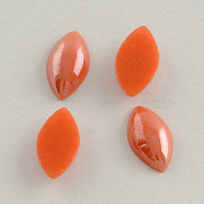 Pearlized Plated Opaque Glass Cabochons, Horse Eye, Orange Red, 14x7x3.5mm(PORC-S779-7x14-04)