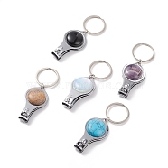Iron Nail Iron Nail Clippers and Bottle Opener, with Natural Gemstone Cabochons, Iron Split Key Rings, 9.2cm(KEYC-JKC00334)