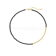 Natural Black Agate & Stainless Steel Beaded Necklace, 17.72 inch(45cm)(CH0426-1)