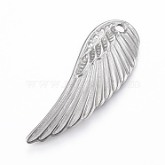 304 Stainless Steel Pendants, Wing, Stainless Steel Color, 31.5x11x1.5mm, Hole: 1.5mm(STAS-H416-63P)