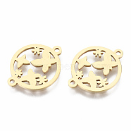201 Stainless Steel Links Connectors, Laser Cut, Flat Round with Butterfly, Golden, 16x20.5x1mm, Hole: 1.2mm(STAS-S080-025G)
