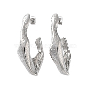 304 Stainless Steel Stud Earrings, Twist Teardrop Half Hoop Earrings, Stainless Steel Color, 37x21.5mm(EJEW-D095-03P)
