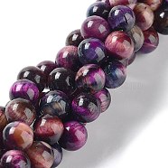 Natural Rainbow Tiger Eye Beads Strands, Dyed, Round, Dark Violet, 10mm, Hole: 1.2mm, about 37pcs/strand, 14.96''(38cm)(G-NH0002-A01-C02)