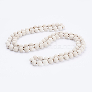 Natural Fossil Beaded Necklaces, Frosted, Round, 36 inch(91.44cm)(NJEW-P202-36-B09)
