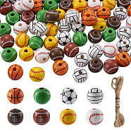 Kissitty Sport Theme Beaded Party Decoration Making Kit, Including Basketball & Football & Volleyball & Baseball Natural Wood Beads, Jute Cord, Mixed Color, Wood Beads: 96pcs/bag(DIY-KS0001-27)