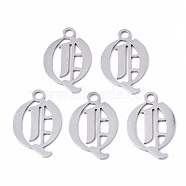 201 Stainless Steel Pendants, Laser Cut, Old English, Alphabet, Stainless Steel Color, Letter.Q, 20x14x1mm, Hole: 2mm(STAS-N091-40Q)