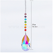 Chakra Theme K9 Crystal Glass Big Pendant Decorations, Hanging Sun Catchers, Teardrop, Colorful, 37cm(HJEW-PW0001-019C)
