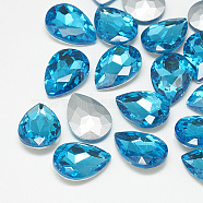 Pointed Back Glass Rhinestone Cabochons, Back Plated, Faceted, teardrop, Aquamarine, 10x7x4mm(RGLA-T081-7x10mm-12)