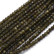 Natural Golden Sheen Obsidian Beads Strand, Faceted, Round, 2mm, Hole: 0.5mm, about 113pcs/strand, 15.35 inch(39cm)(G-E411-34-2mm)