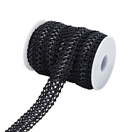 Elite 10 Yards PU Imitation Leather Ribbon, Centipede Shape, with 1pc Plastic Empty Spools, Black, 3/4~1 inch(20~25mm)(OCOR-PH0001-80A)