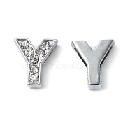Alloy Letter Slide Charms, with Grade A Rhinestone, Platinum Color, Crystal, 11~12x8~14x4~5mm, Hole: 6~8x1mm(X-RB-C1417-Y)