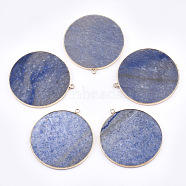Natural Lapis Lazuli Big Pendants, with Brass Findings, Flat Round, Golden, 54~56x50~52x3mm, Hole: 2mm(G-T112-01A)