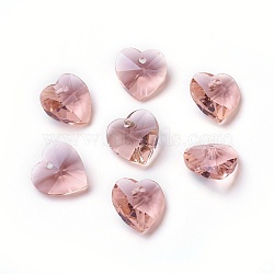 Romantic Valentines Ideas Glass Charms, Faceted Heart Pendants, Pink, 14x14x8mm, Hole: 1mm(G030V14mm-34)