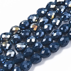 Opaque Glass Beads Strands, AB Color Plated, Faceted, Teardrop, Marine Blue, 4.5x4.5mm, Hole: 1mm, about 99~101pcs/strand, 17.64 inch~18.03 inch(44.8cm~45.8cm)(EGLA-T008-16A)