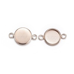 Ion Plating(IP) 304 Stainless Steel Cabochon Connector Settings, Plain Edge Bezel Cups, Flat Round, Rose Gold, Tray: 8mm, 16x10x2mm, Hole: 2mm(STAS-G127-14-8mm-RG)