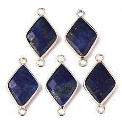 Natural Lapis Lazuli Links Connectors, with Edge Light Gold Plated Brass Findings, Faceted, Rhombus, 29~30x15x4mm, Hole: 2.5mm(G-S359-107C)