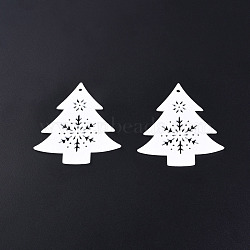 Christmas Theme Spray Painted Wood Big Pendants, Christmas Tree Charm with Hollow Snowflake, Red, 73x67x2mm, Hole: 3mm(WOOD-N005-85A)