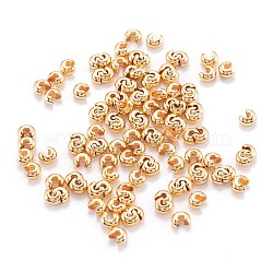 Brass Crimp Beads Covers, Real 18K Gold Plated, 4.5x5x3mm, Hole: 1.6mm(X-KK-F824-036B-G)