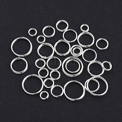 Iron Split Rings, Double Loops Jump Rings, Silver, 4~10x1.4mm, Inner Diameter: 3.3~8.6mm, about 5316pcs/500g(IFIN-JQ0001-03S)