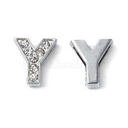 Alloy Letter Slide Charms, with Grade A Rhinestone, Platinum Color, Crystal, 11~12x8~14x4~5mm, Hole: 6~8x1mm(X-RB-C1417-Y)